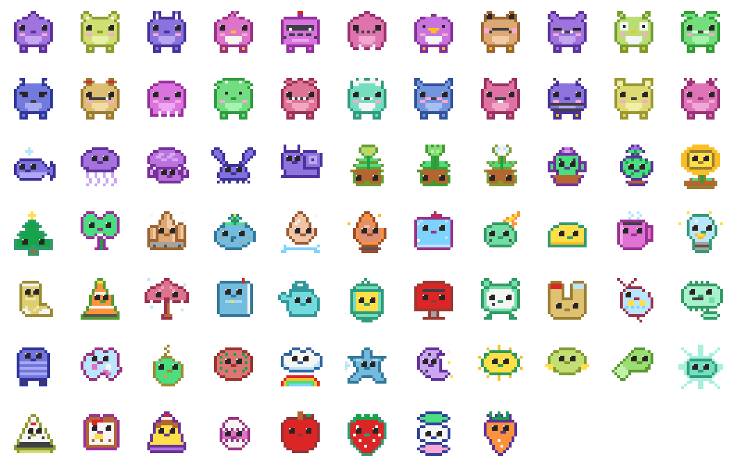 The 74 Partner creatures in eight families — creatures, the sea, plants, minerals, everyday things, tiny life, the sky and food